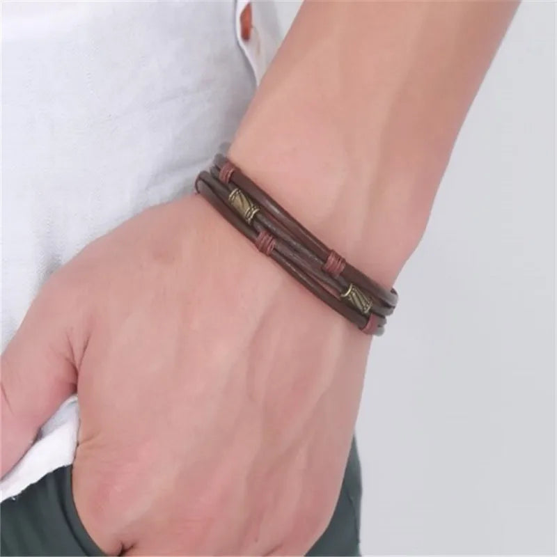 Pulsera de Cuero Trenzado Retro para Hombre