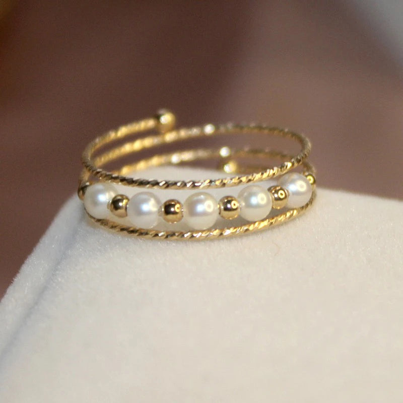 Anillo con Perla Natural y Oro Laminado 14K