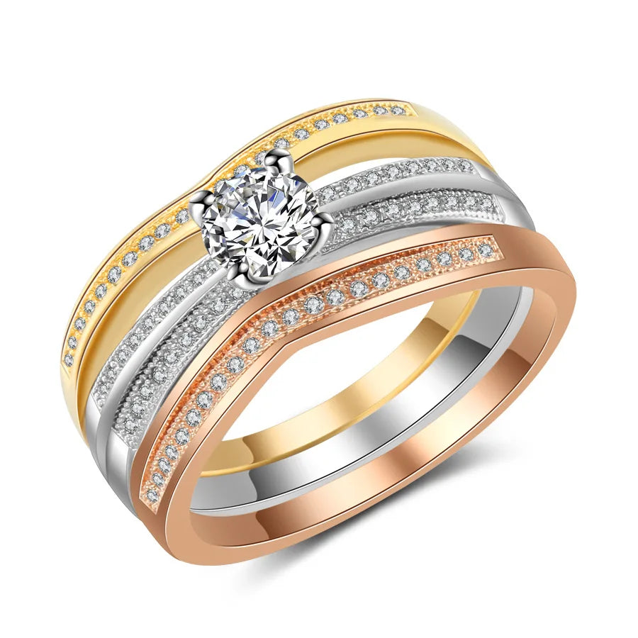 Conjunto de 3 Anillos de Oro 18K con Diamante