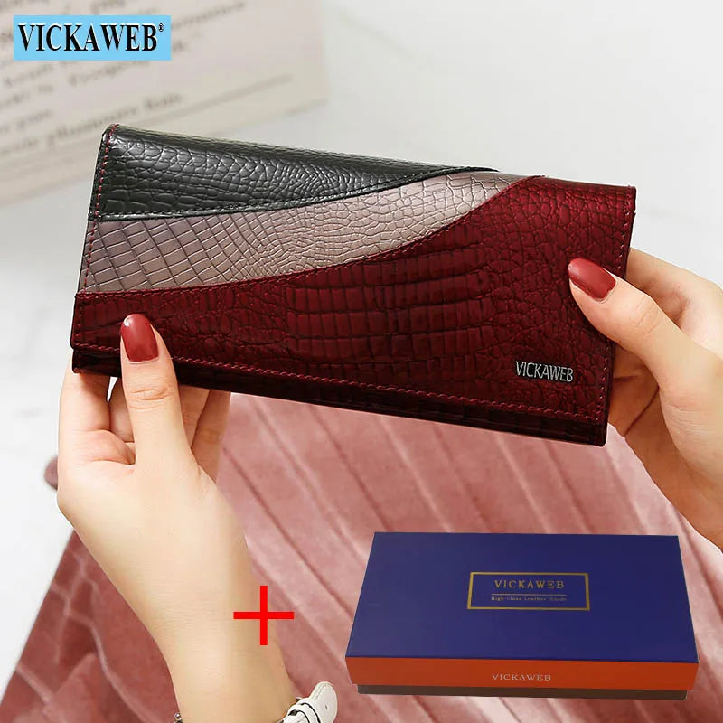 Cartera Larga de Cuero Vacuno con Textura Cocodrilo