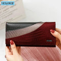 Cartera Larga de Cuero Vacuno con Textura Cocodrilo