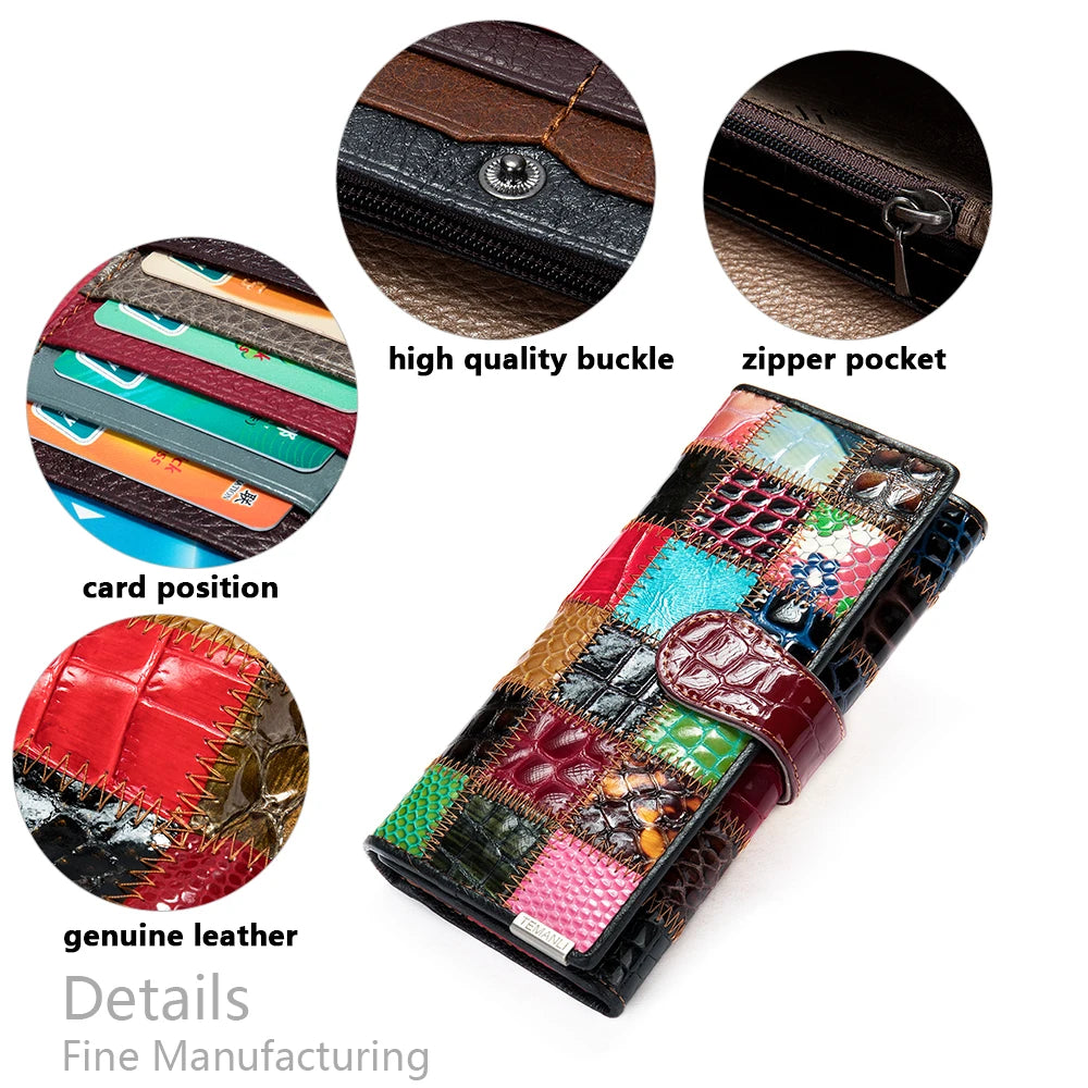 Cartera de Mano de Cuero Genuino Multicolor