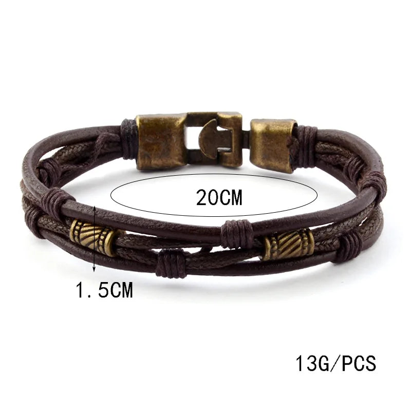 Pulsera de Cuero Trenzado Retro para Hombre