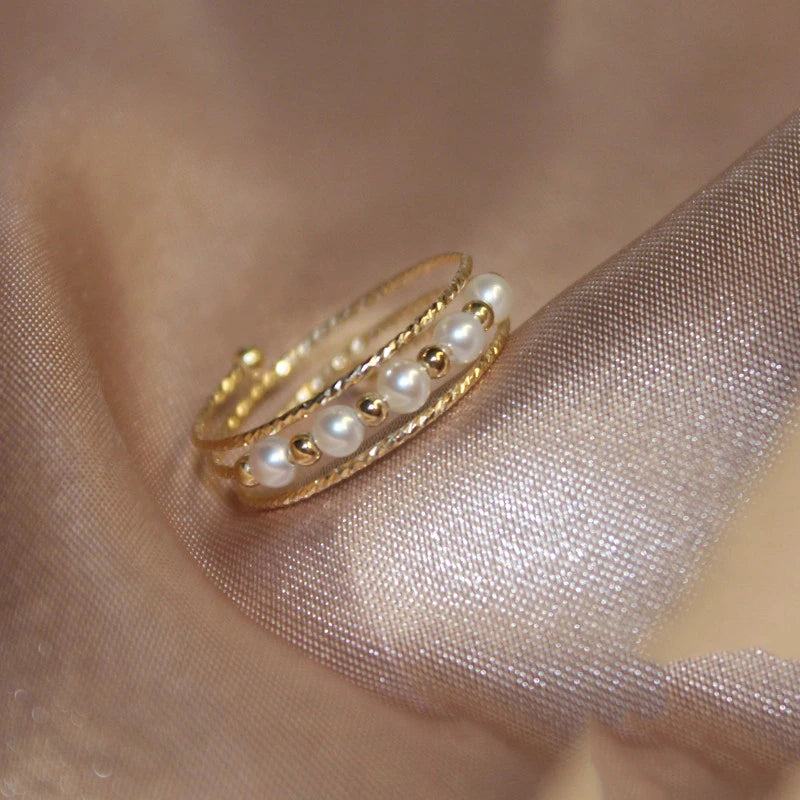 Anillo con Perla Natural y Oro Laminado 14K