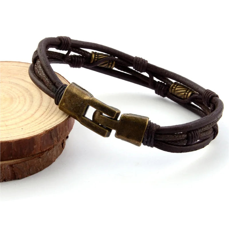 Pulsera de Cuero Trenzado Retro para Hombre