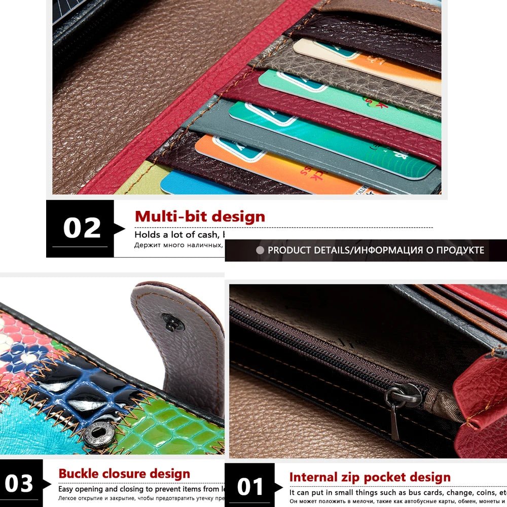 Cartera de Mano de Cuero Genuino Multicolor