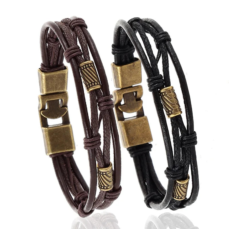 Pulsera de Cuero Trenzado Retro para Hombre