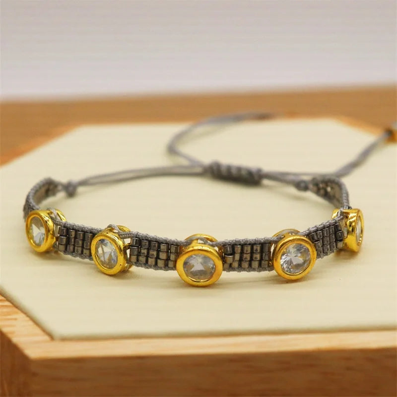 Pulsera Ajustable de Cristal con Diseño Geométrico