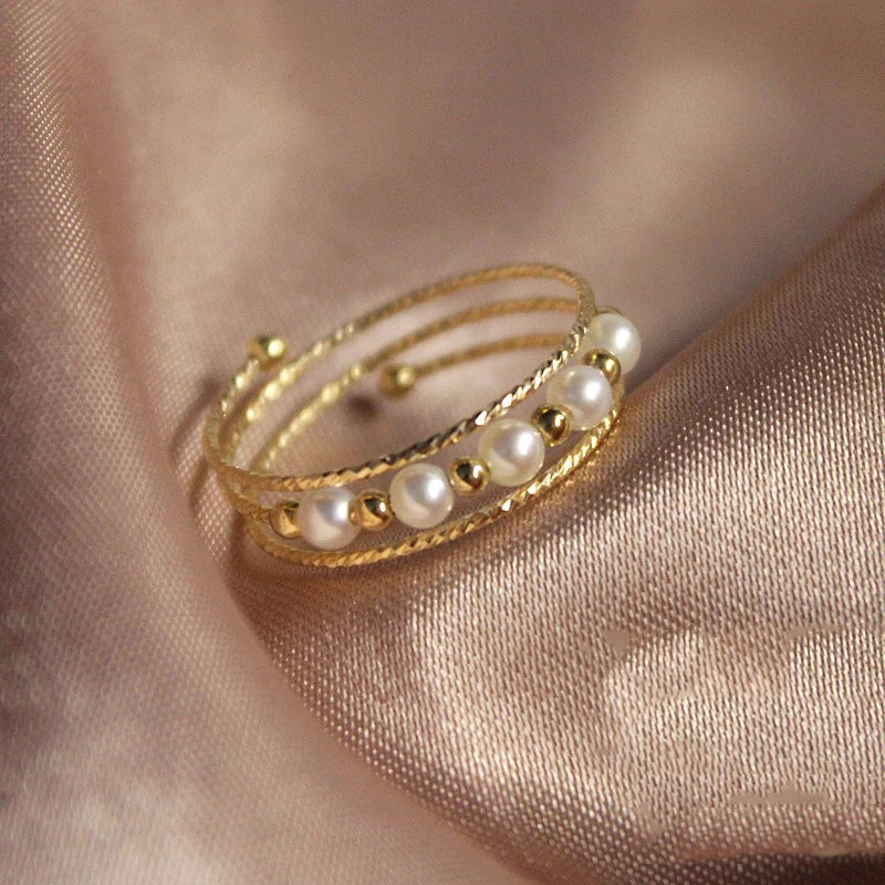 Anillo con Perla Natural y Oro Laminado 14K