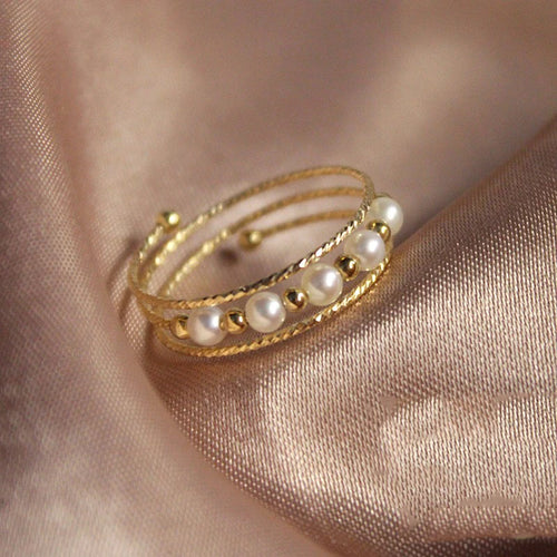 Anillo con Perla Natural y Oro Laminado 14K