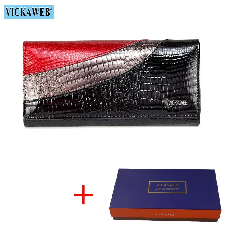 Cartera Larga de Cuero Vacuno con Textura Cocodrilo