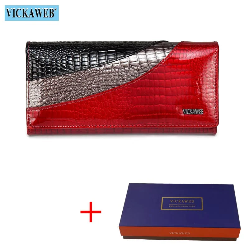 Cartera Larga de Cuero Vacuno con Textura Cocodrilo