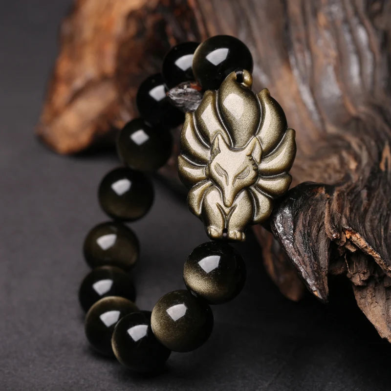 Pulsera de Obsidiana Natural con Cuentas