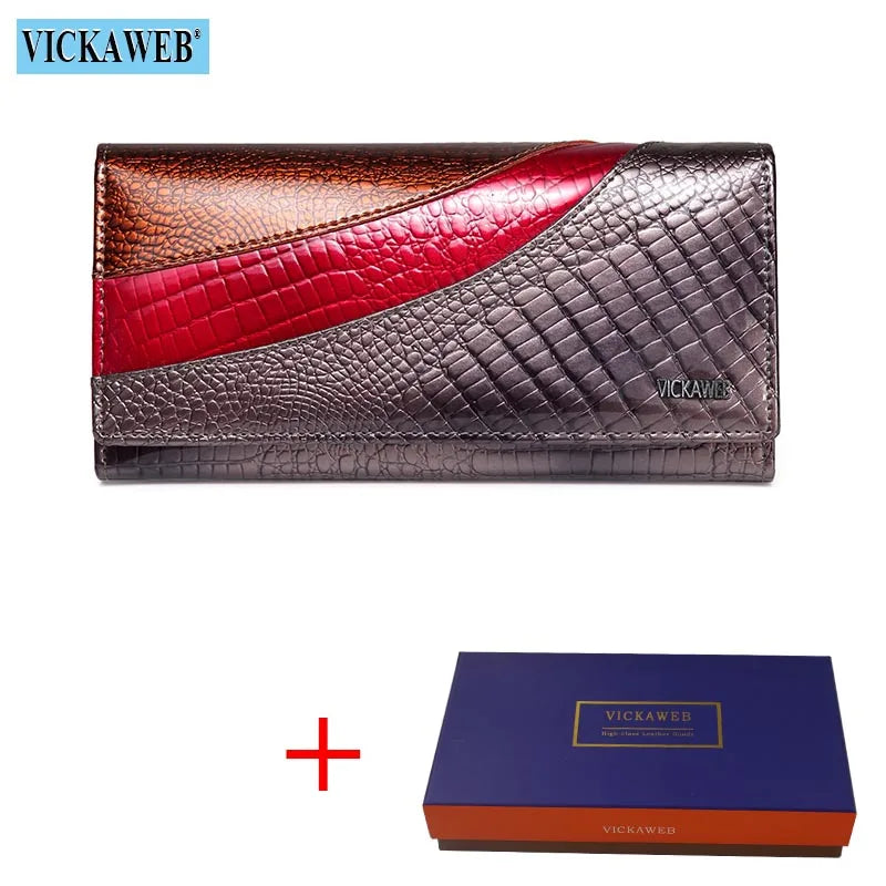 Cartera Larga de Cuero Vacuno con Textura Cocodrilo