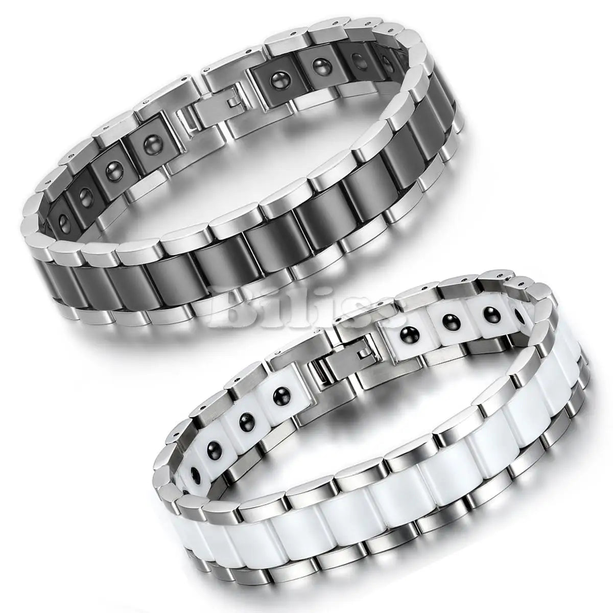 Pulsera de Cerámica y Acero Inoxidable con Piedra Magnética