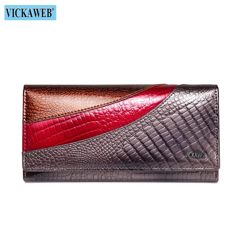 Cartera Larga de Cuero Vacuno con Textura Cocodrilo
