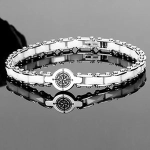 Pulsera de Cerámica y Acero Inoxidable con Diseño de Brújula