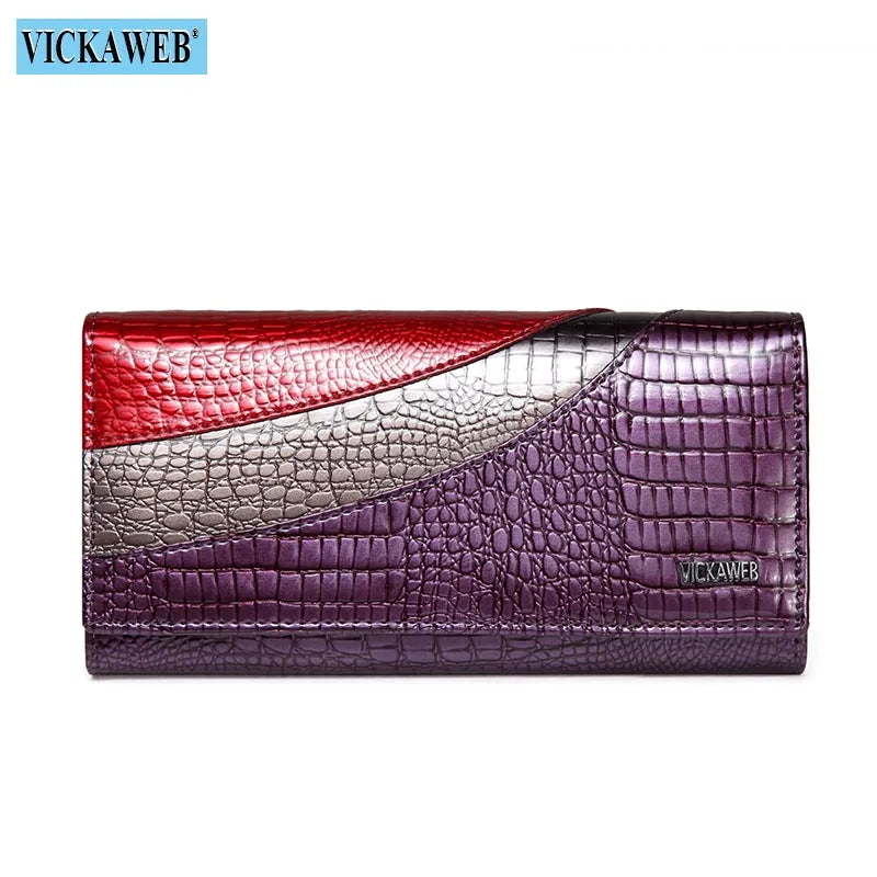 Cartera Larga de Cuero Vacuno con Textura Cocodrilo