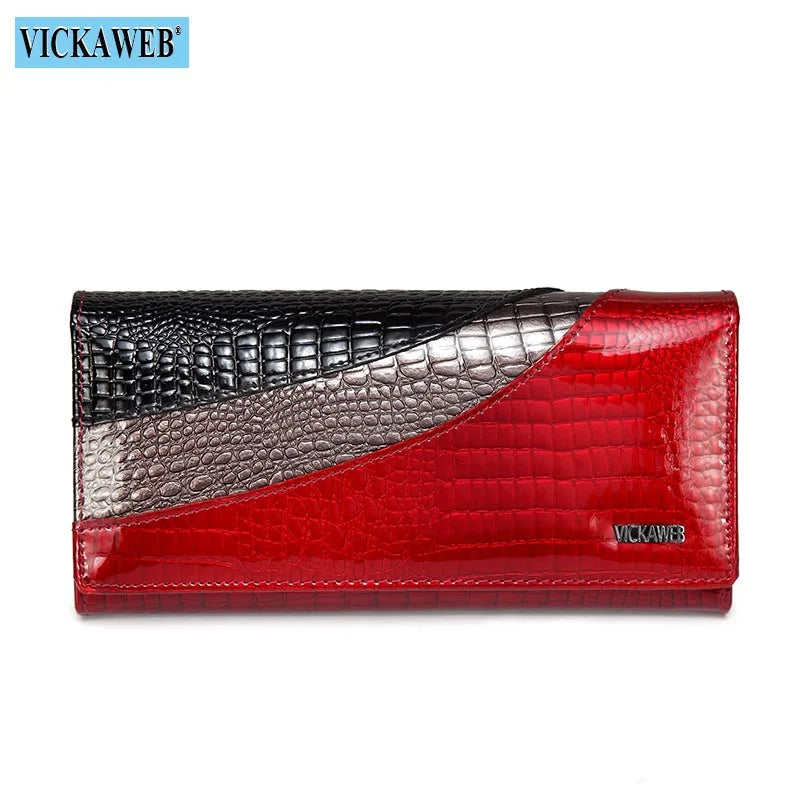 Cartera Larga de Cuero Vacuno con Textura Cocodrilo