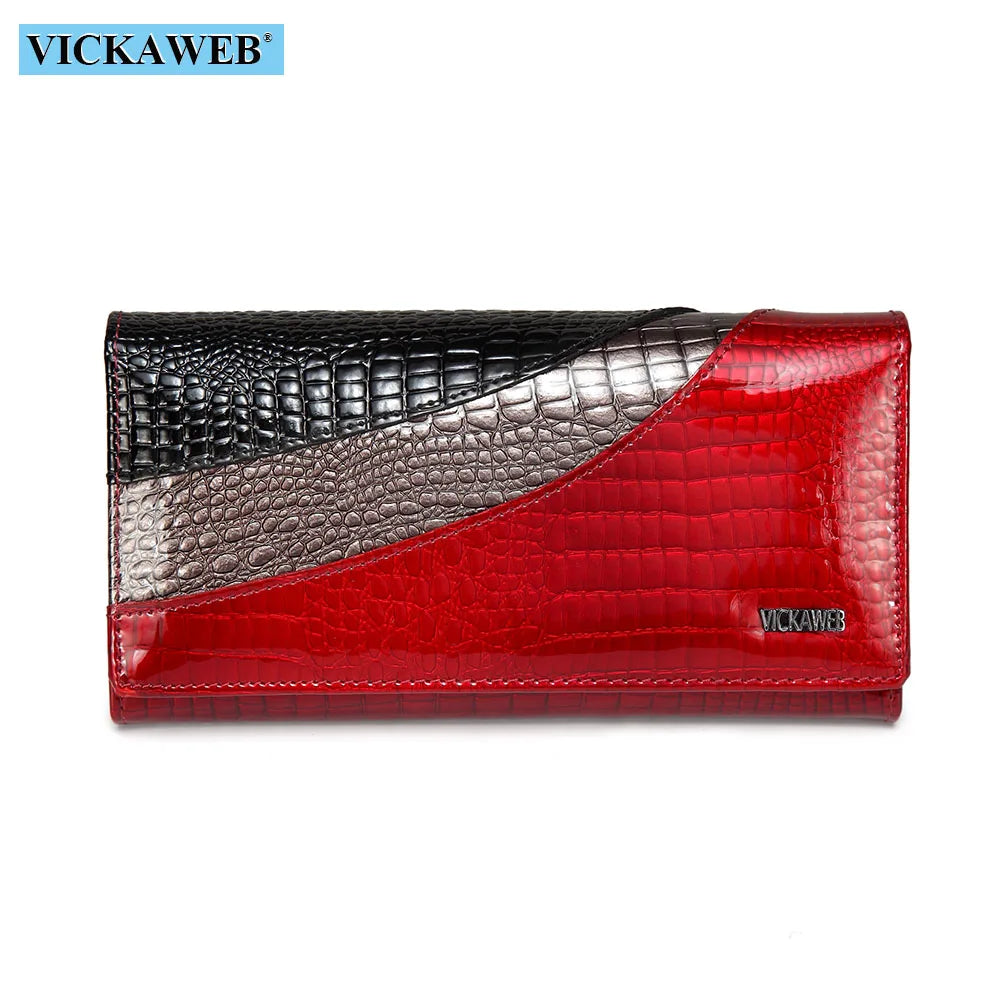 Cartera Larga de Cuero Vacuno con Textura Cocodrilo