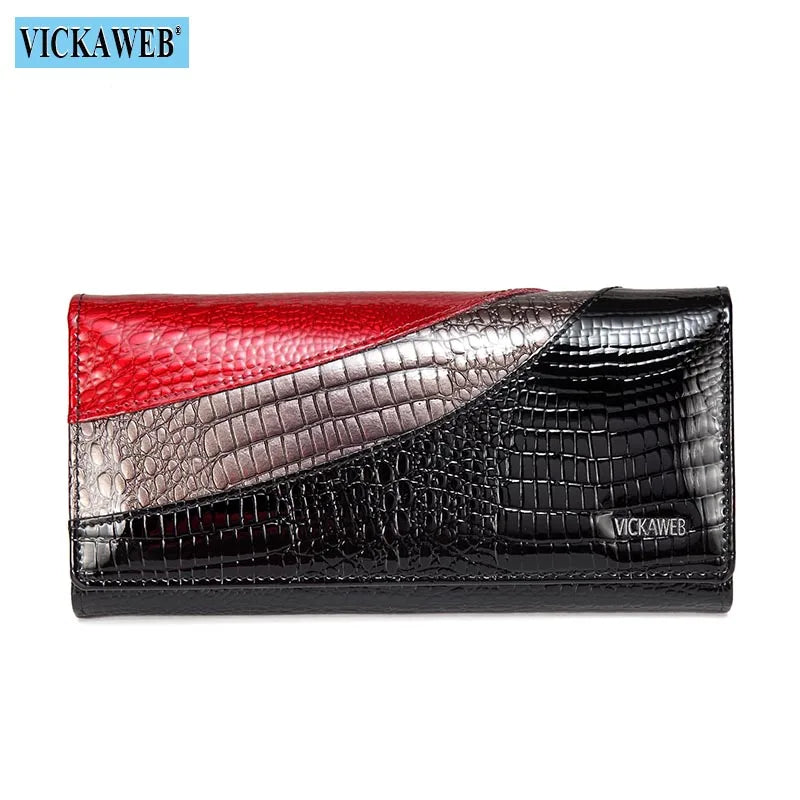 Cartera Larga de Cuero Vacuno con Textura Cocodrilo