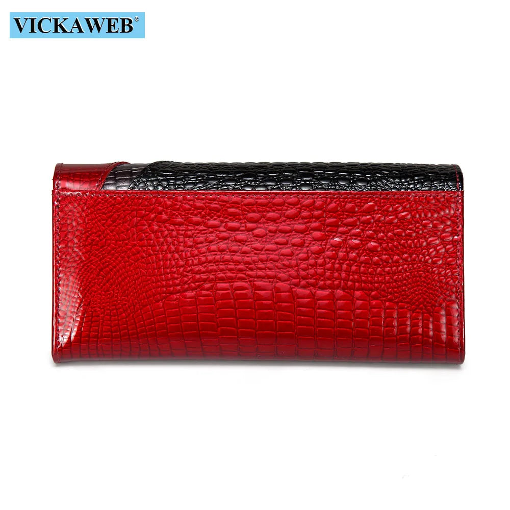 Cartera Larga de Cuero Vacuno con Textura Cocodrilo