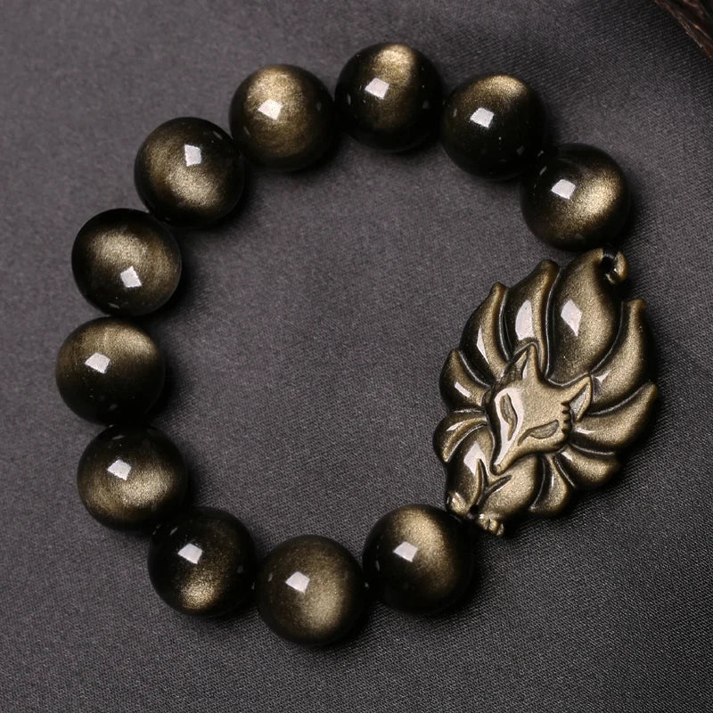 Pulsera de Obsidiana Natural con Cuentas