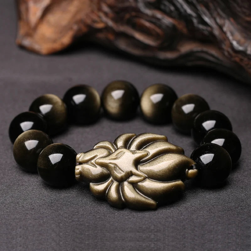 Pulsera de Obsidiana Natural con Cuentas