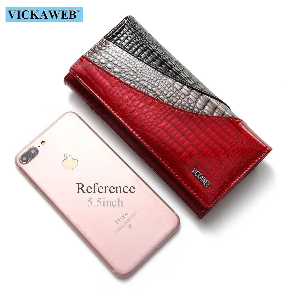 Cartera Larga de Cuero Vacuno con Textura Cocodrilo