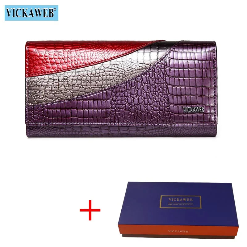 Cartera Larga de Cuero Vacuno con Textura Cocodrilo