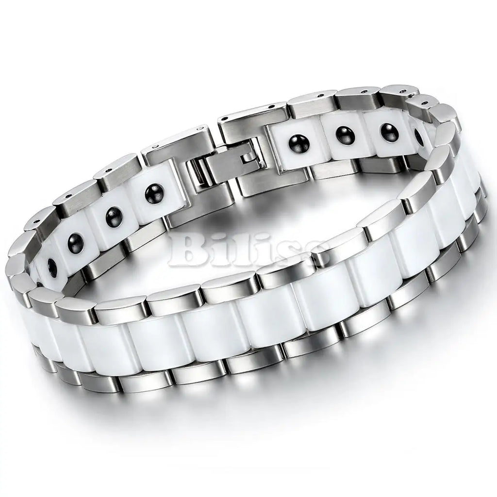 Pulsera de Cerámica y Acero Inoxidable con Piedra Magnética