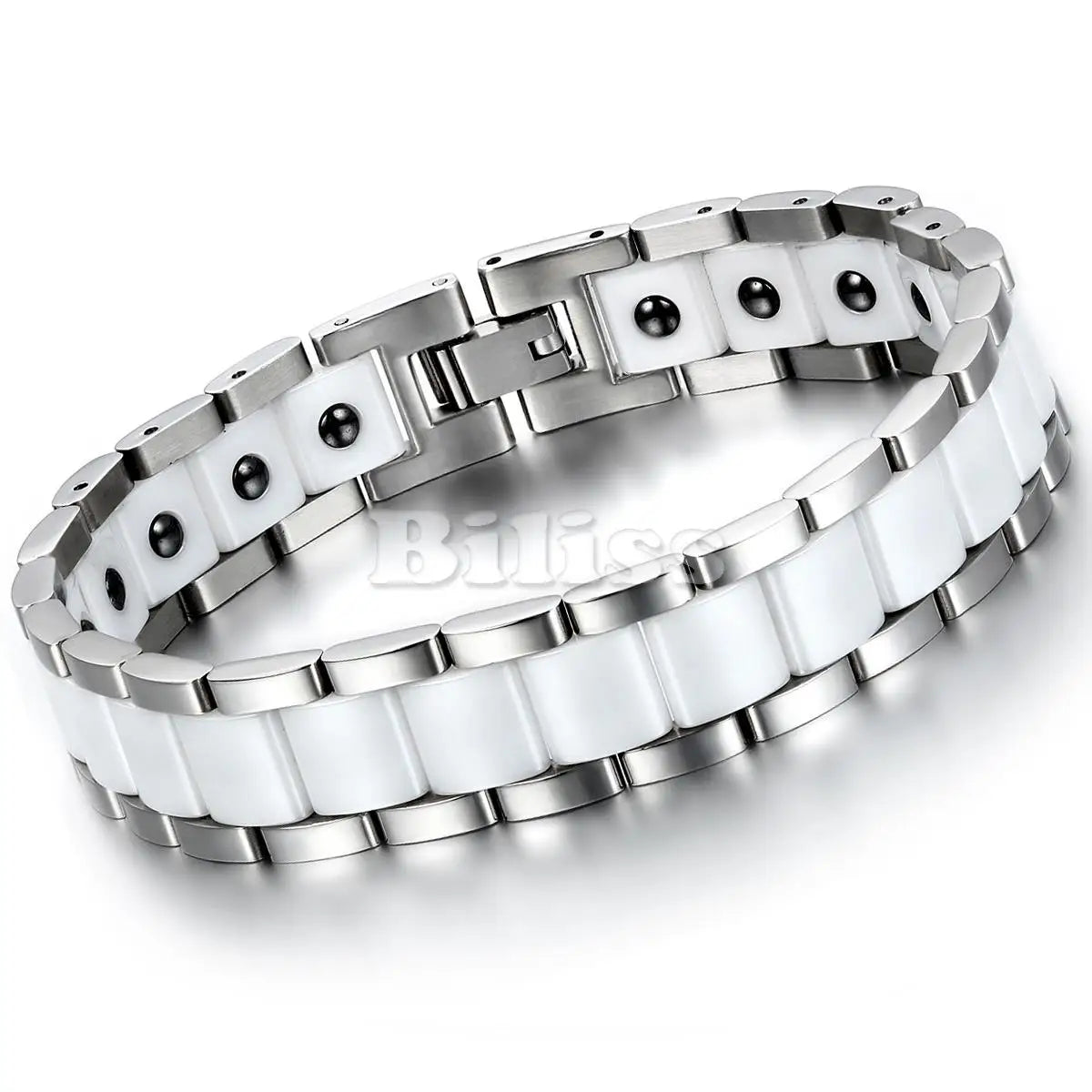 Pulsera de Cerámica y Acero Inoxidable con Piedra Magnética