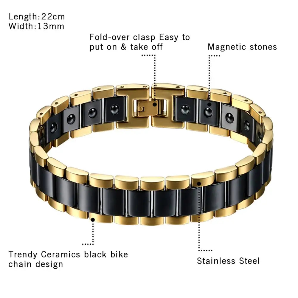 Pulsera de Cerámica y Acero Inoxidable con Piedra Magnética