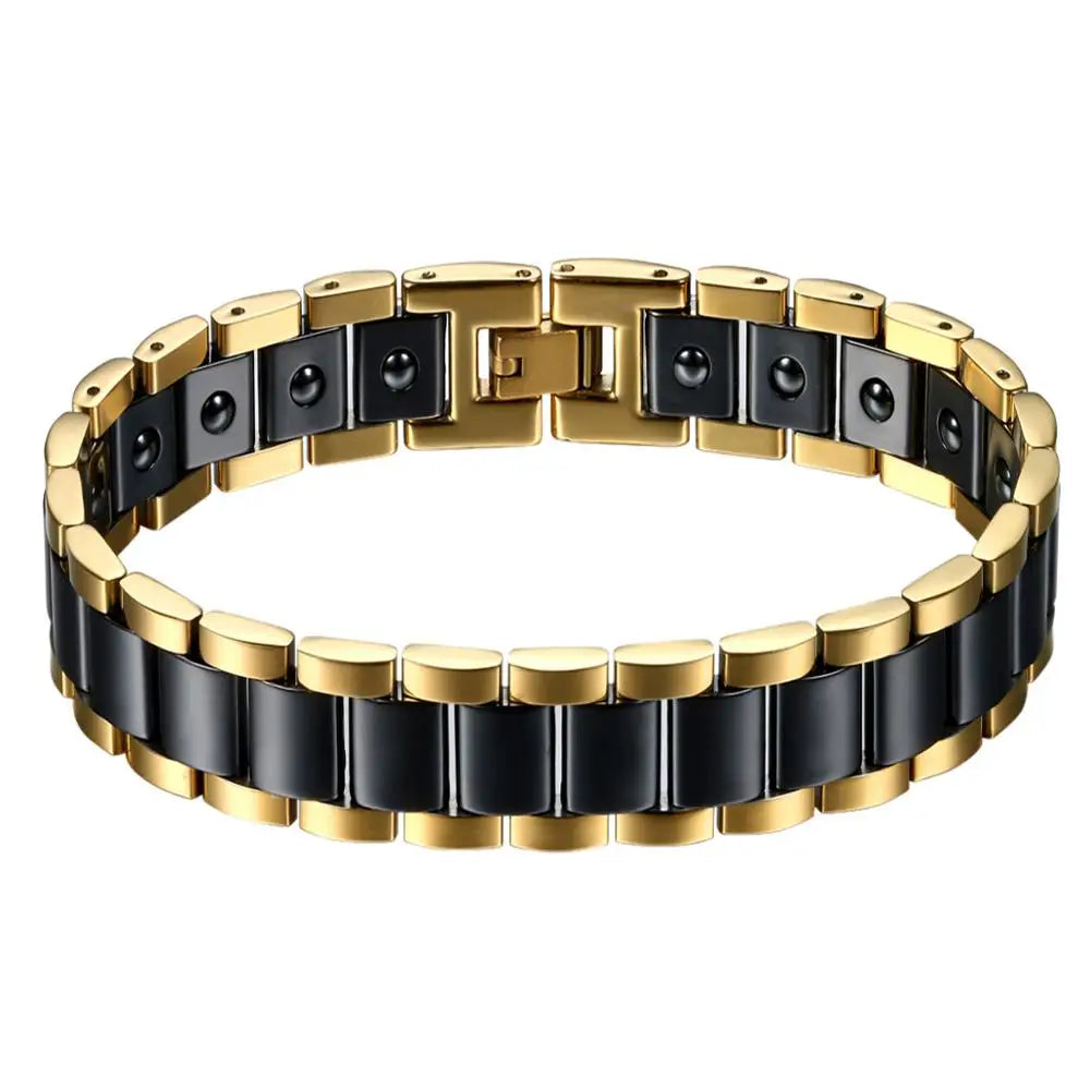 Pulsera de Cerámica y Acero Inoxidable con Piedra Magnética