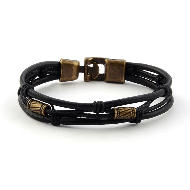 Pulsera de Cuero Trenzado Retro para Hombre