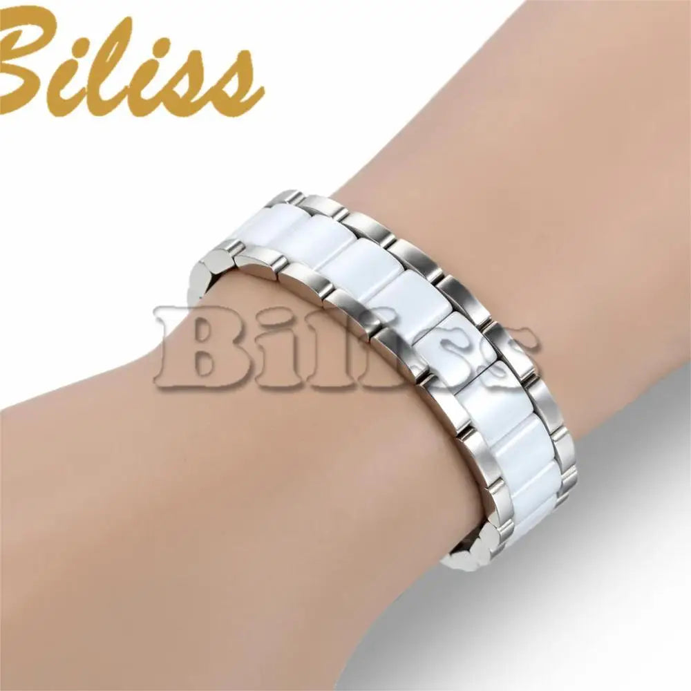 Pulsera de Cerámica y Acero Inoxidable con Piedra Magnética