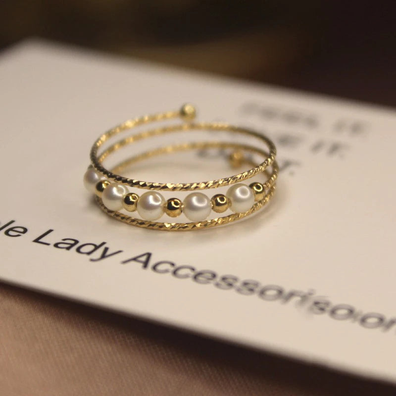 Anillo con Perla Natural y Oro Laminado 14K