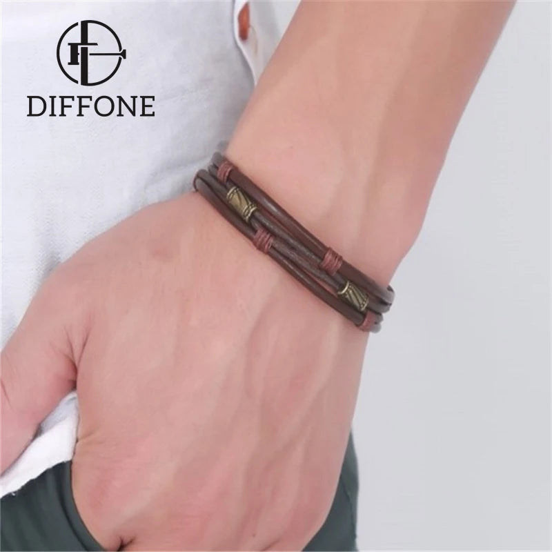Pulsera de Cuero Trenzado Retro para Hombre