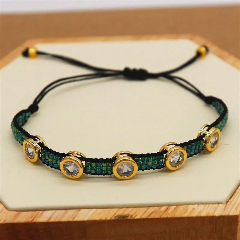Pulsera Ajustable de Cristal con Diseño Geométrico