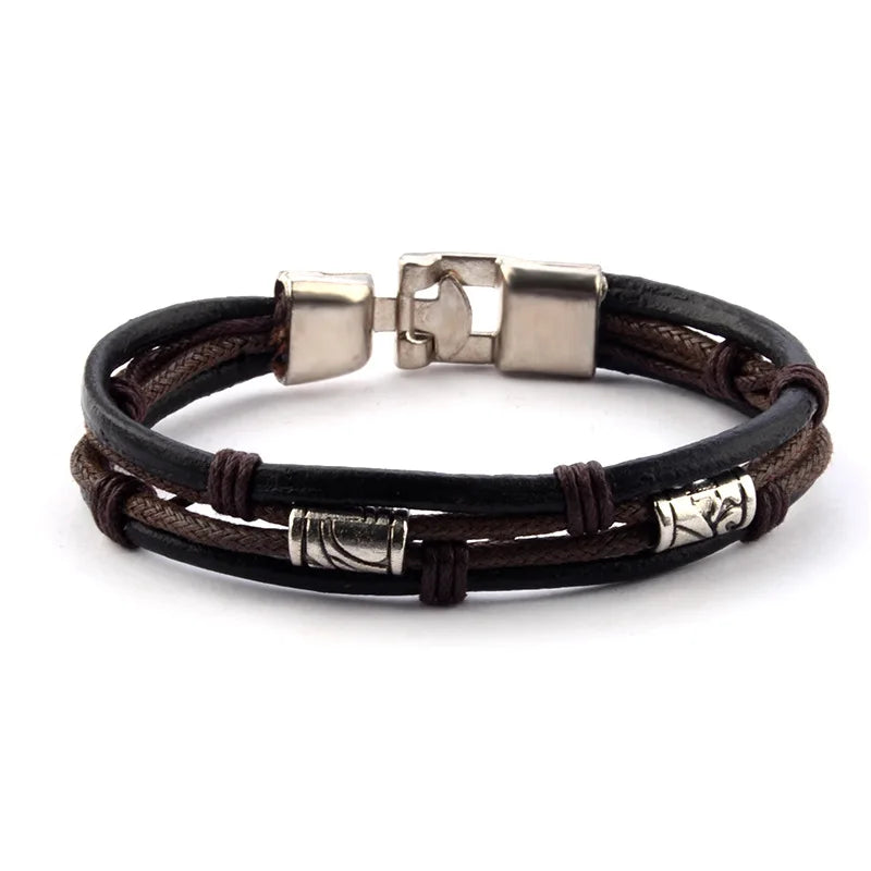Pulsera de Cuero Trenzado Retro para Hombre