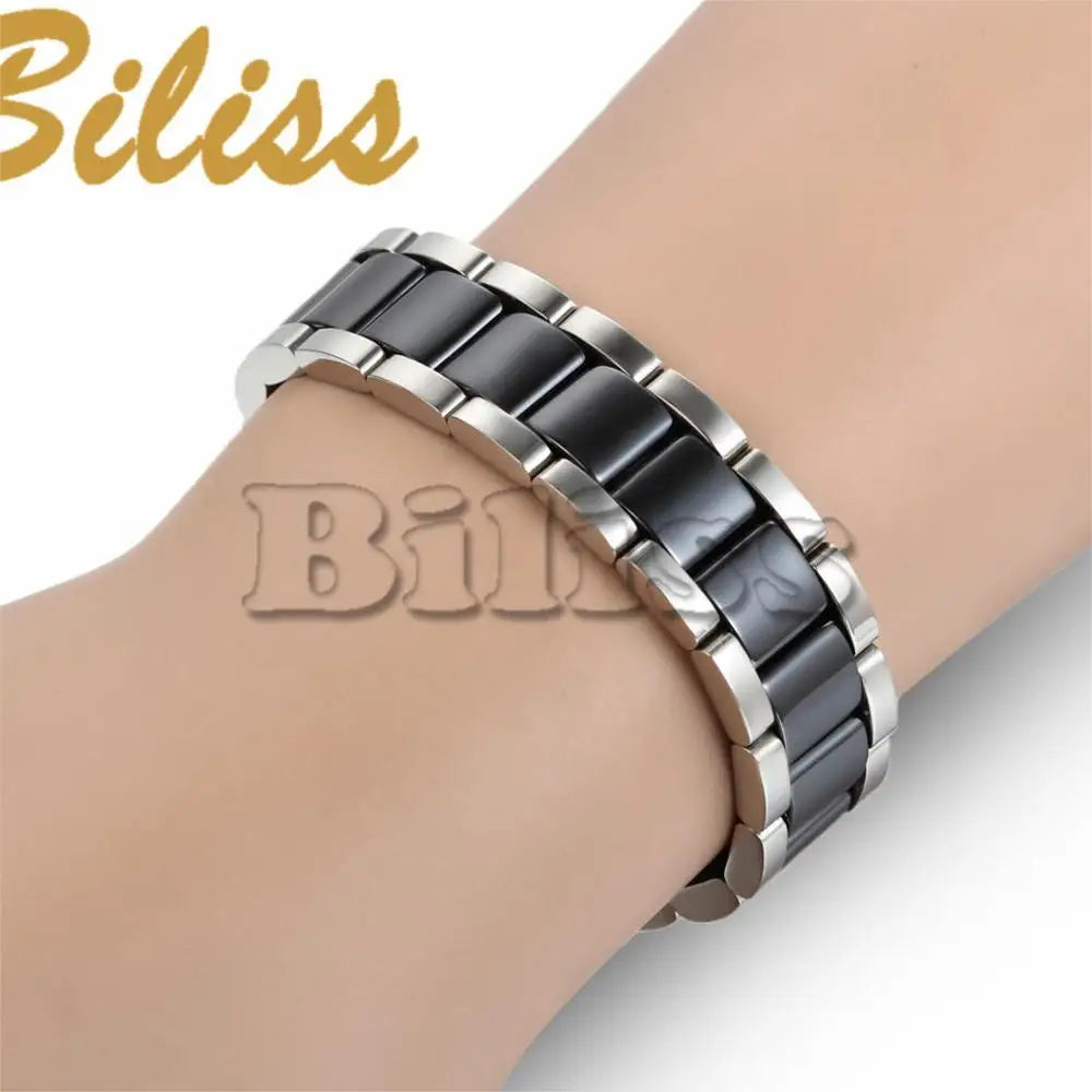 Pulsera de Cerámica y Acero Inoxidable con Piedra Magnética