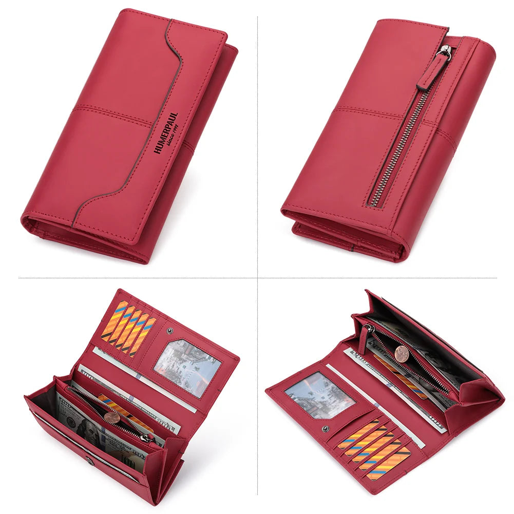 Cartera de Mano RFID de Cuero para Mujer