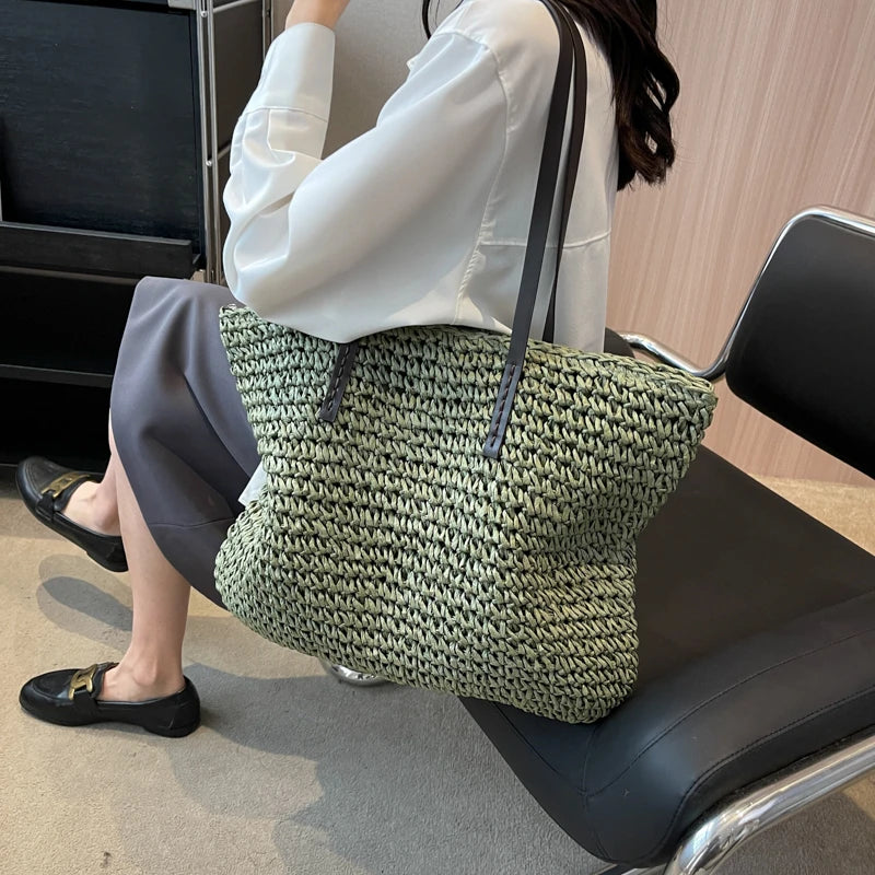 Bolsa de Paja Tejida para Playa
