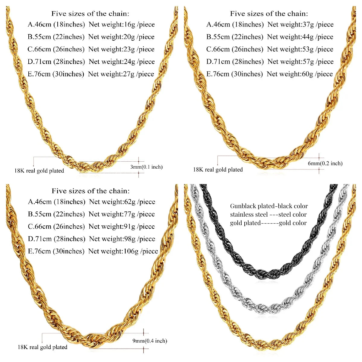 Collar de Cadena Trenzada de Acero Inoxidable 316L