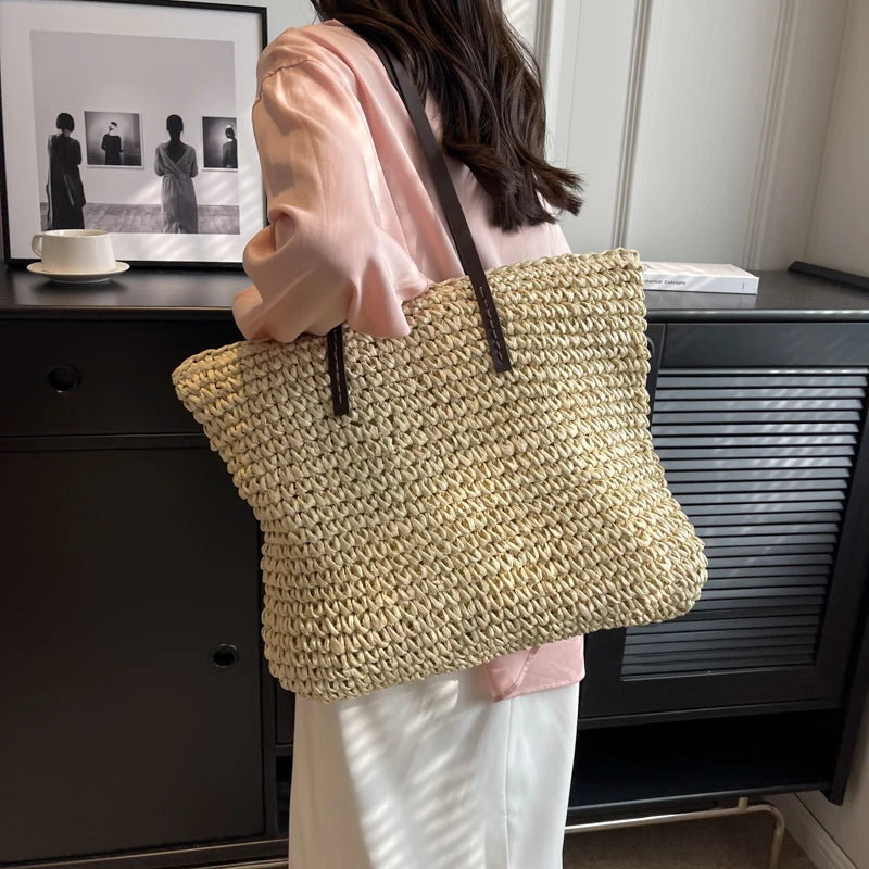 Bolsa de Paja Tejida para Playa