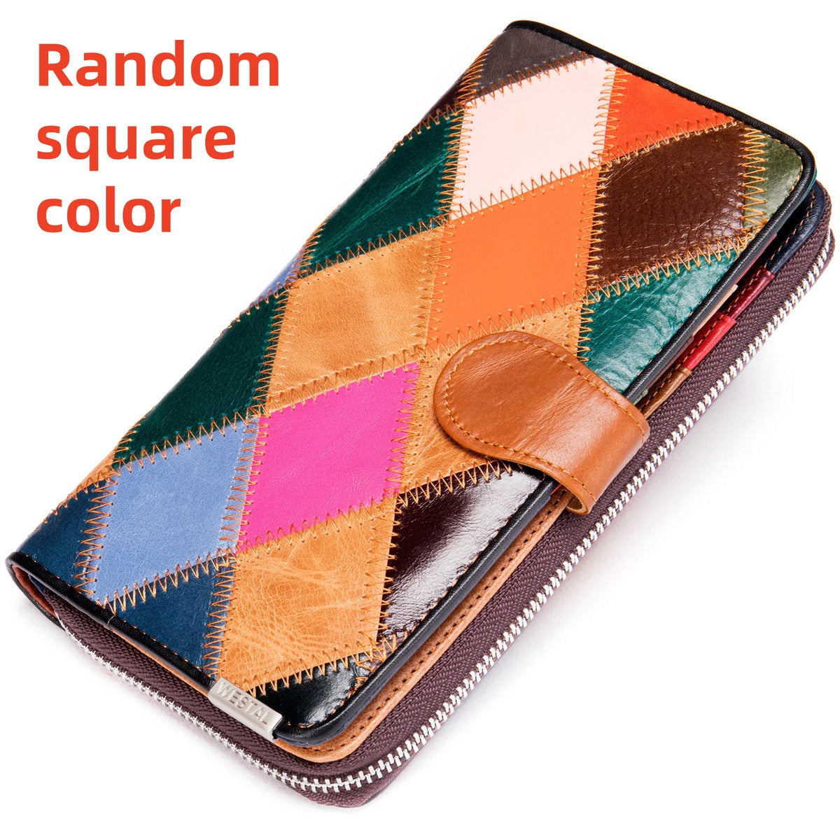 Cartera de Mano de Cuero Genuino Multicolor