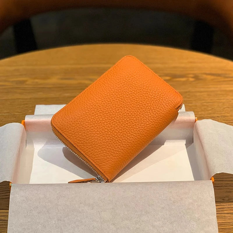 Cartera Minimalista de Cuero Vacuno con Cremallera