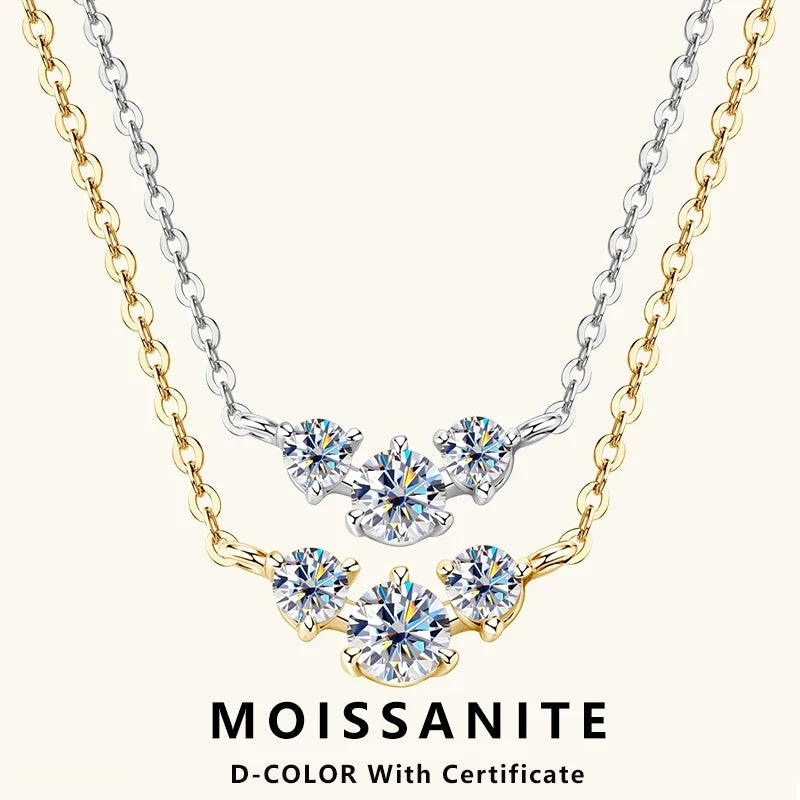 Collar de Moissanita de Tres Piedras en Plata 925