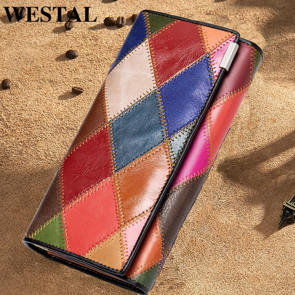 Cartera de Mano de Cuero Genuino Multicolor