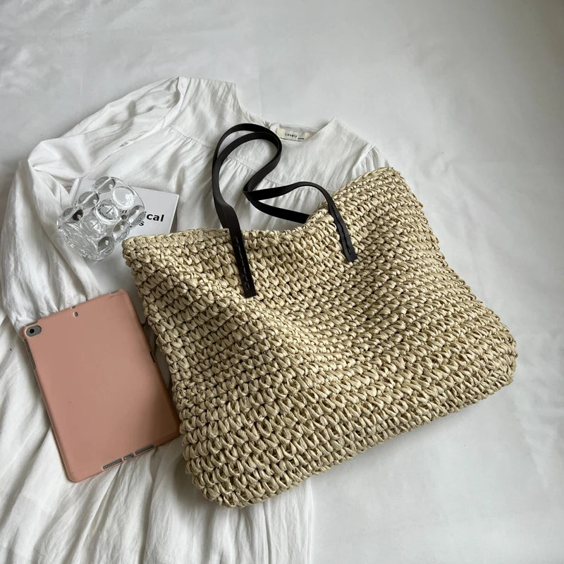 Bolsa de Paja Tejida para Playa